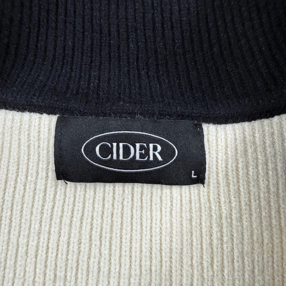 Cider Womens Striped Cropped Sweater Vest Black Cream Ribbed Polo Collar Large